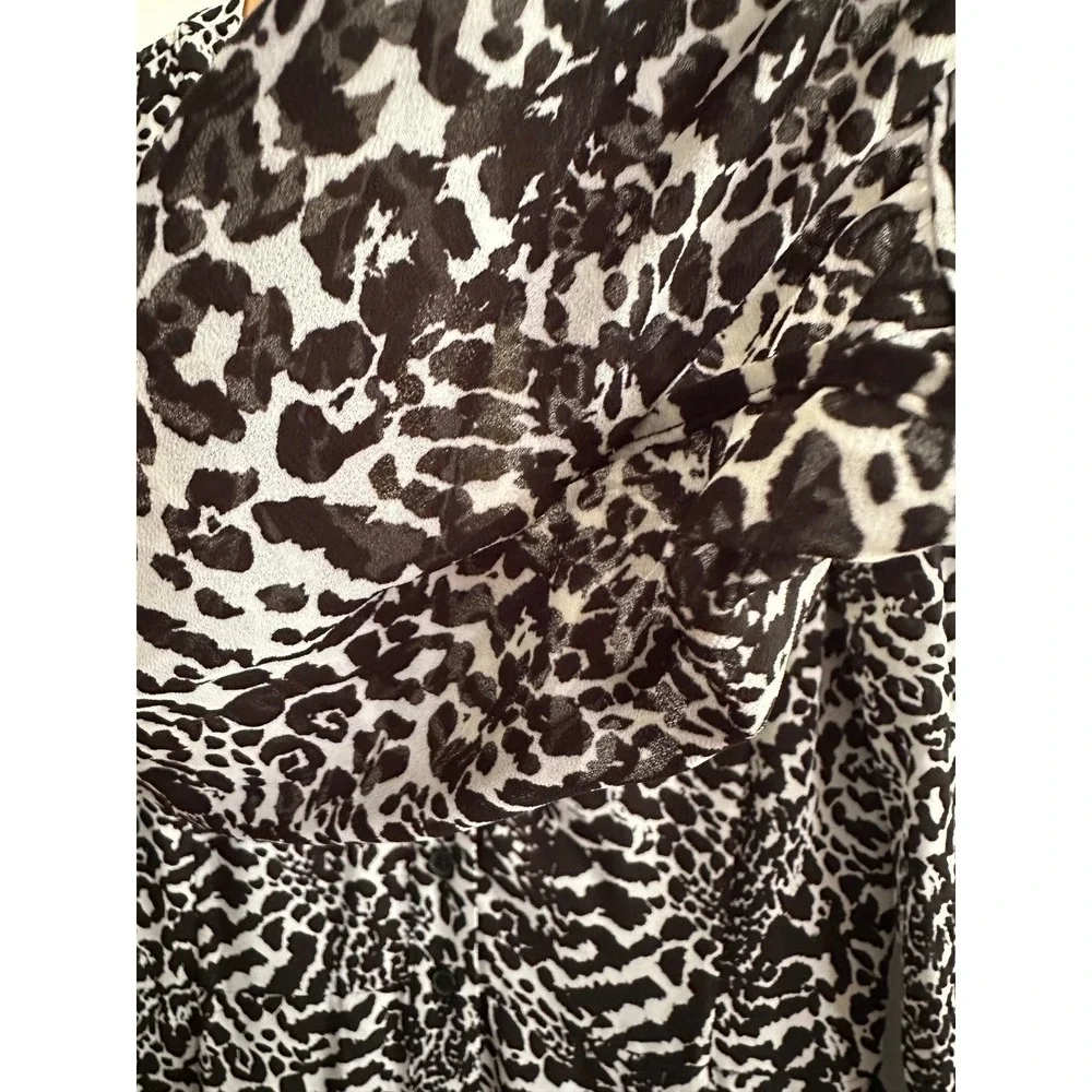Michael‎ Kors Leopard Midi Dress XS Chiffon Black White Mob Wife Vacation Glam